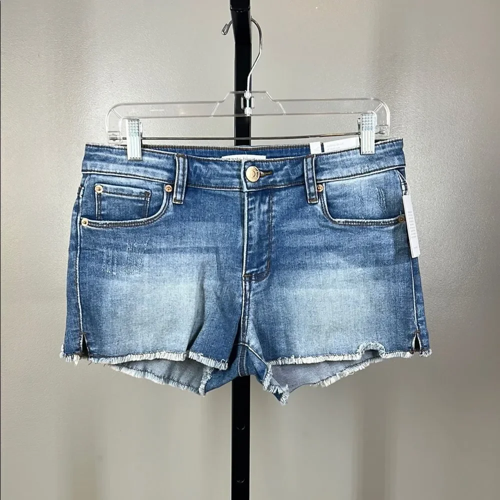 Denim Blue Frayed Hem Shorts
